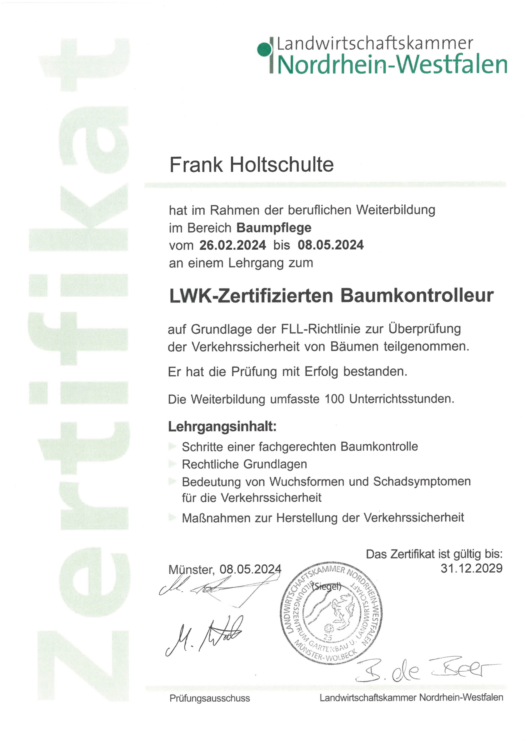 Zertifikat Baumkontrolleur