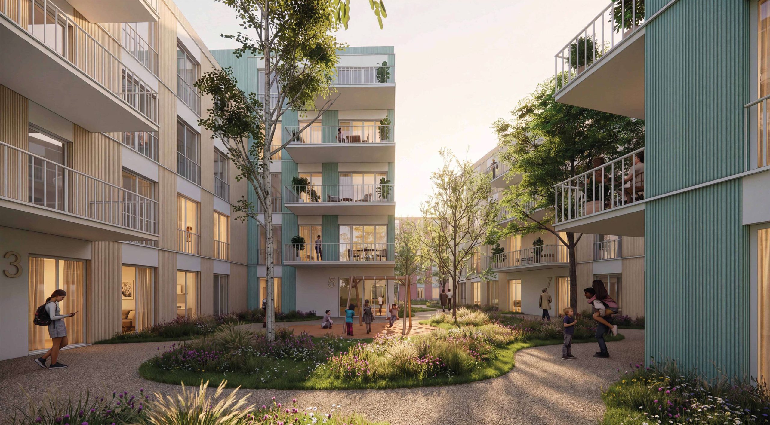 Innenhofblick Städtebauliches Qualifizierungsverfahren Feldgärten Köln © caspar.